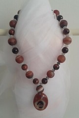 Artisan Agate Red Tiger Eye Rutilated Quartz Beaded Toggle Necklace Pendant