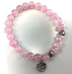 Rose quartz round beaded bracelet with heart pendant and l love you charm women