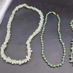 Lot 4 Green Stone & Shell Necklaces Malakite, Jadeite, Aventurine, Abalone 16-18