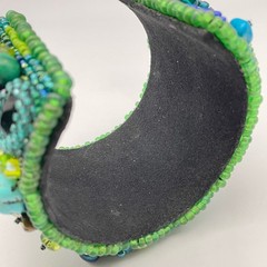 LARGE Beaded Turquoise Boho Cuff Bracelet Adjustable Statement Chunky Bracelet