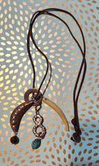 Chan Luu artisan bohemian cluster of charms and dark Brown Leather cord Necklace