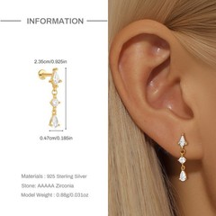 Gold Nap Earrings 925 Sterling Silver Flat Back Daith Tragus Piercing Earrings