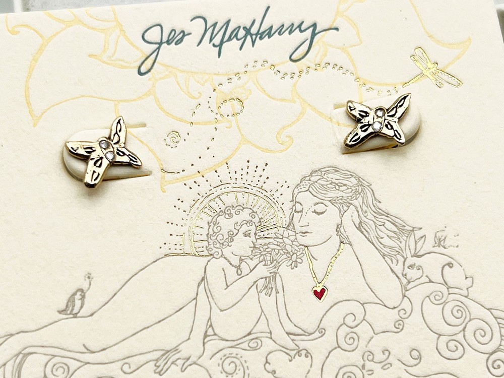 Jes MaHarry 14K Gold and Diamond Butterfly Stud Earrings