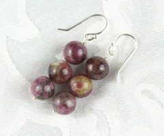 Tourmaline Earrings Dark Pink Graduated Ball Natural Gemstone .925 Silver 1 1/2″
