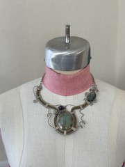 Amazonite, Labradorite & Amethyst Asymmetrical wire Choker statement Necklace