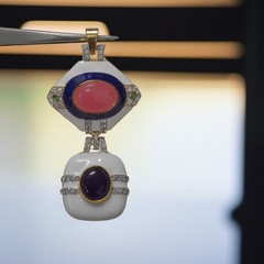 Pink Sapphire & Amethyst Totem Pendant Women 925 Sterling Silver White Enamel