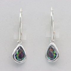 Faceted Teardrop MYSTIC TOPAZ Dangle Leverback Earrings 925 STERLING SILVER #4e