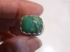 BEAUTIFUL HANDMADE SOLID STERLING SILVER CHRYSOCOLLA RING. SIZE 8 ..17.0 X 16.2