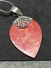 Vintage Sterling Silver 925 Red Sponge Coral Pendant Necklace Hoop Earrings Set