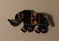 Liztech Artisan Jewelry 2002 Handcrafted Blue Gold Purple Elephant Brooch Pin