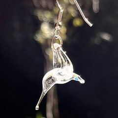 Vintage Handblown Glass Hummingbird Earrings Drop Pierced Hook Dangle Animal