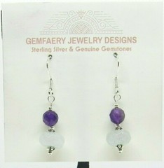 Sterling Silver Faceted AQUAMARINE & AMETHYST Earrings #5866…Handmade USA