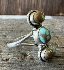 Sterling Silver Native Style SW Genuine No. 8/Mine 8 Turquoise 3 Stone Ring
