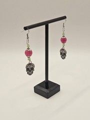 Pink Agate and Peridot Sugar Skull Handmade Earrings