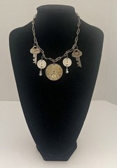 Unique Handmade Steampunk Necklace Dangling Watch Parts and Keys SALE!