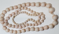 Pale Blush Pink White Old Glass Bead Strand Graduated 34″ Long Necklace