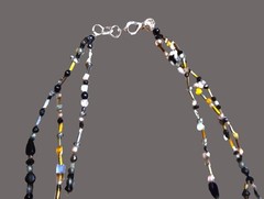 Black Obsidian & Quartz Pendant Beaded Necklace
