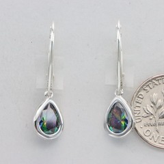Faceted Teardrop MYSTIC TOPAZ Dangle Leverback Earrings 925 STERLING SILVER #4e