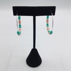 Earrings Hoop Boho Beaded Pastel Pink Teal Blue Pearly White Silver Tone Colors