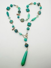 Artisan Handmade Old Glass Bead Pearl Gemstone Necklace 22”