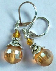 FACETED YELLOW round & bicone Crystal earring SP LEVERBACK handcrafted
