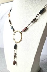Varietal Jasper Stone Rectangle Bead 32″ Necklace W/Copper Ring & Wiring
