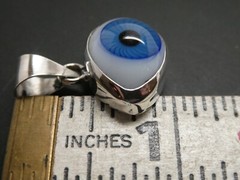 EVIL EYE Sterling Silver 925 Glass Protection Amulet Lucky Pendant Taxco Mexico