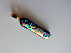 COLORFUL FUSED DICHROIC GLASS PENDANT 1.25 x .25 in PINK BLUE GREEN PURPLE GOLD