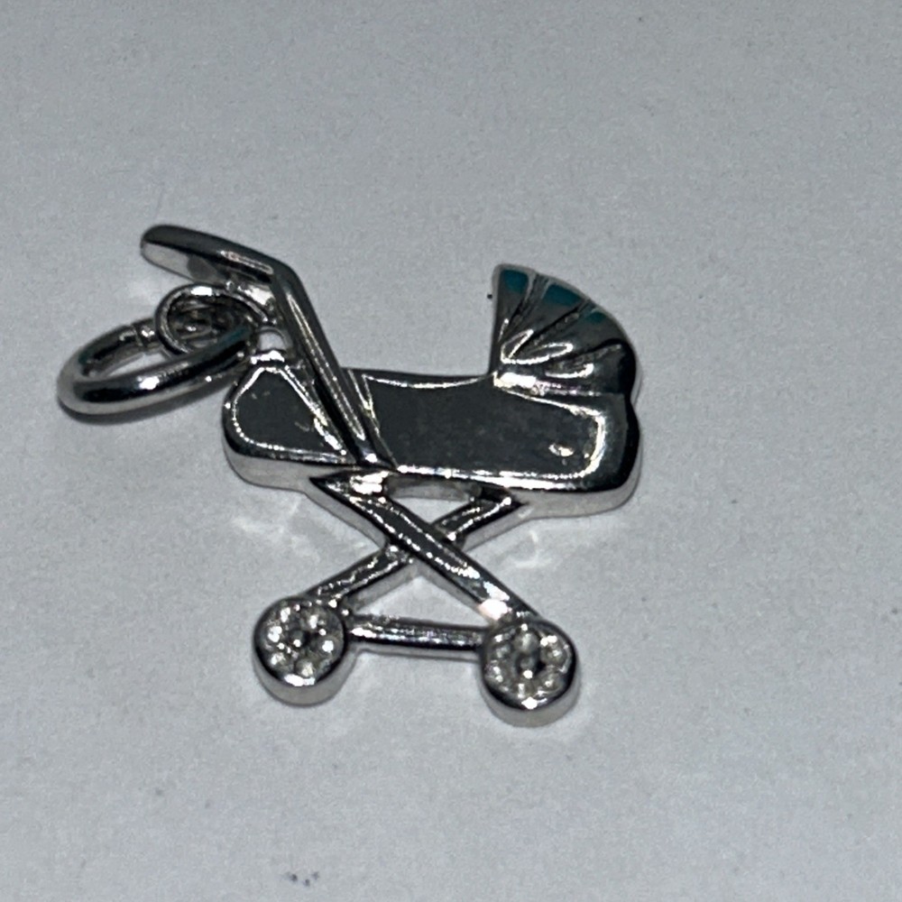 New Sterling silver handmade charm pendant, 925 baby stroller cart