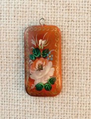 Vintage Russian Lacquer Pendant Hand Painted Rose Signed Bychkov Fedoskin*Estate