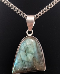 58.8 mm Handcrafted Labradorite Amulet Pendant 925 Sterling Silver Bezel