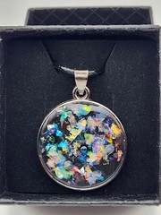 Handmade Epoxy Pendant Necklace Jewelry Blue Multicolor 18″ long 1.5mm Wax Rope