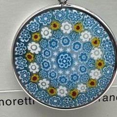 Ercole Moretti Murano 32mm Millefiori Sterling Silver Pendant Necklace (M5d-7)
