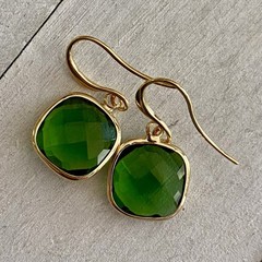 Min Favorit Bezel Set Square Green Crystal & Gold Pl Artisan Drop Earrings