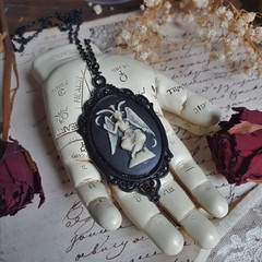 Antiqued Brass Vintage Style Cameo Necklace black (Baphomet).