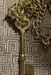 Gold Tone Skeleton Key Pendant Chain Necklace