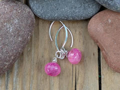 Hot Pink Moonstone and Sterling Silver Faceted Briolette Earrings