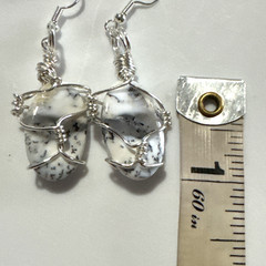 Dendritic Agate Handmade Earrings Bling Silver Tone Genuine Stone White Gray