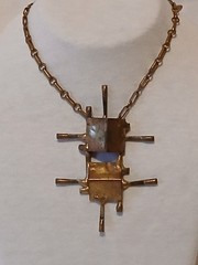 Handcrafted Modernist Mixed Materials Drop Pendant Necklace – 15″