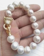 Gorgeous AAAA 12-11mm Natural South Seas White Pearl Bracelet 7.5-8″ 925S
