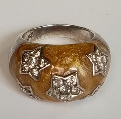 Angelique de Paris Sterling Silver Honey Color Resin 5 Star CZ Dome Ring Size 7