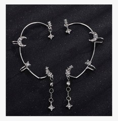 Women’s Clip-On Earrings Hook Without Pierced Star Moon Ear Clips Dangle Hippie