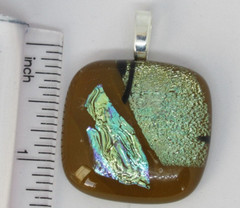 Fused Dichroic Glass Necklace Pendant- Shades Brown, Gold, Blue and Black #J8