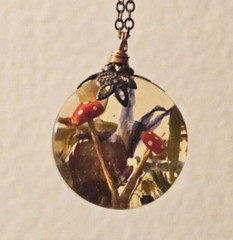 Handmade Gift Resin Dried Flowers Mushrooms Cottage Core Brass Necklace with Box