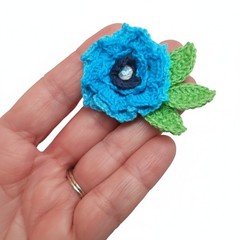 Brooch Blue Dahlia Corsage Magnetic Lapel Pin Crochet Floral Flower Handmade