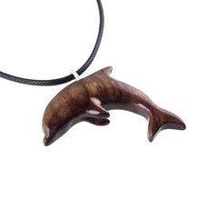 Dolphin Necklace – Hand-Carved Wooden Dolphin Pendant – Sea Animal Wood Jewelry