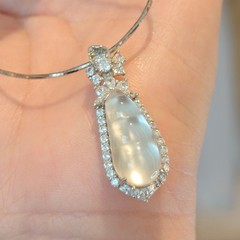 NaturalShuiMoQuartzJadeFuBeanPendant925SterlingSilverMoissaniteNecklace