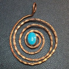 Hammered Spiral Copper Wire & Blue Turquoise Pendant