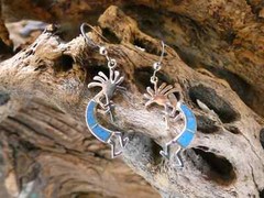 Kokopelli Handcrafted Denim Lapis & Opal Gemstone Sterling Silver Earrings Z24