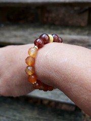 Orange Carnelian Bracelet Faceted With Hessonite Garnet Elastic Gemstones 6.50″